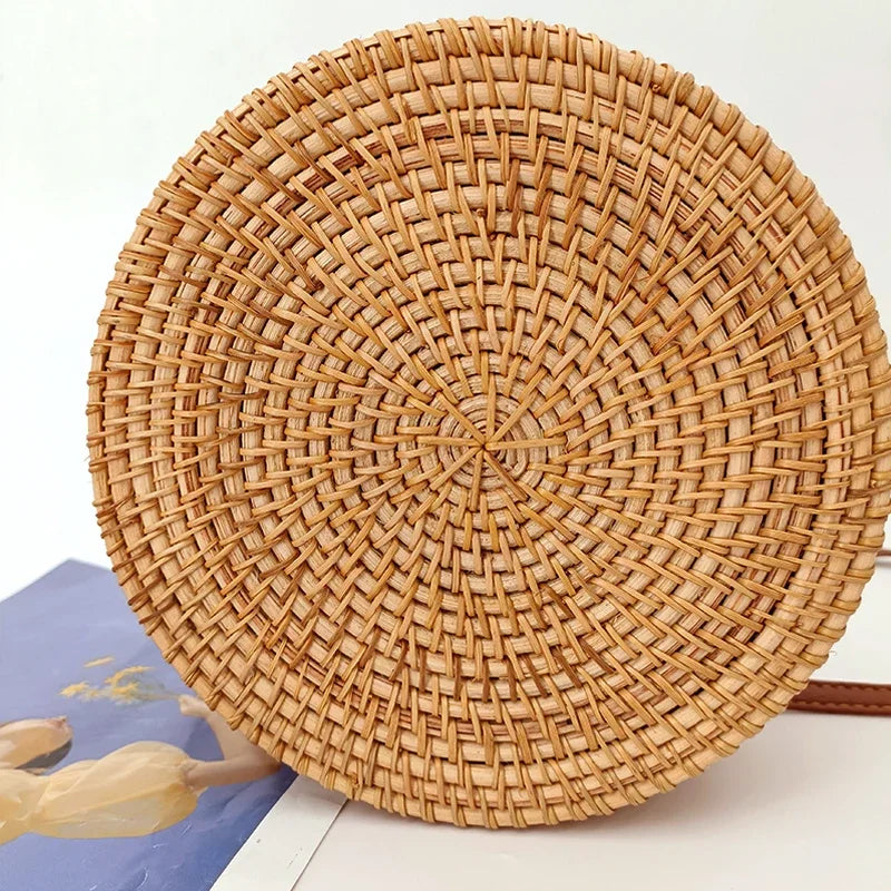 Handmade Straw Bag – Women’s Summer Rattan Beach Handbag, Boho Woven Circle Tote