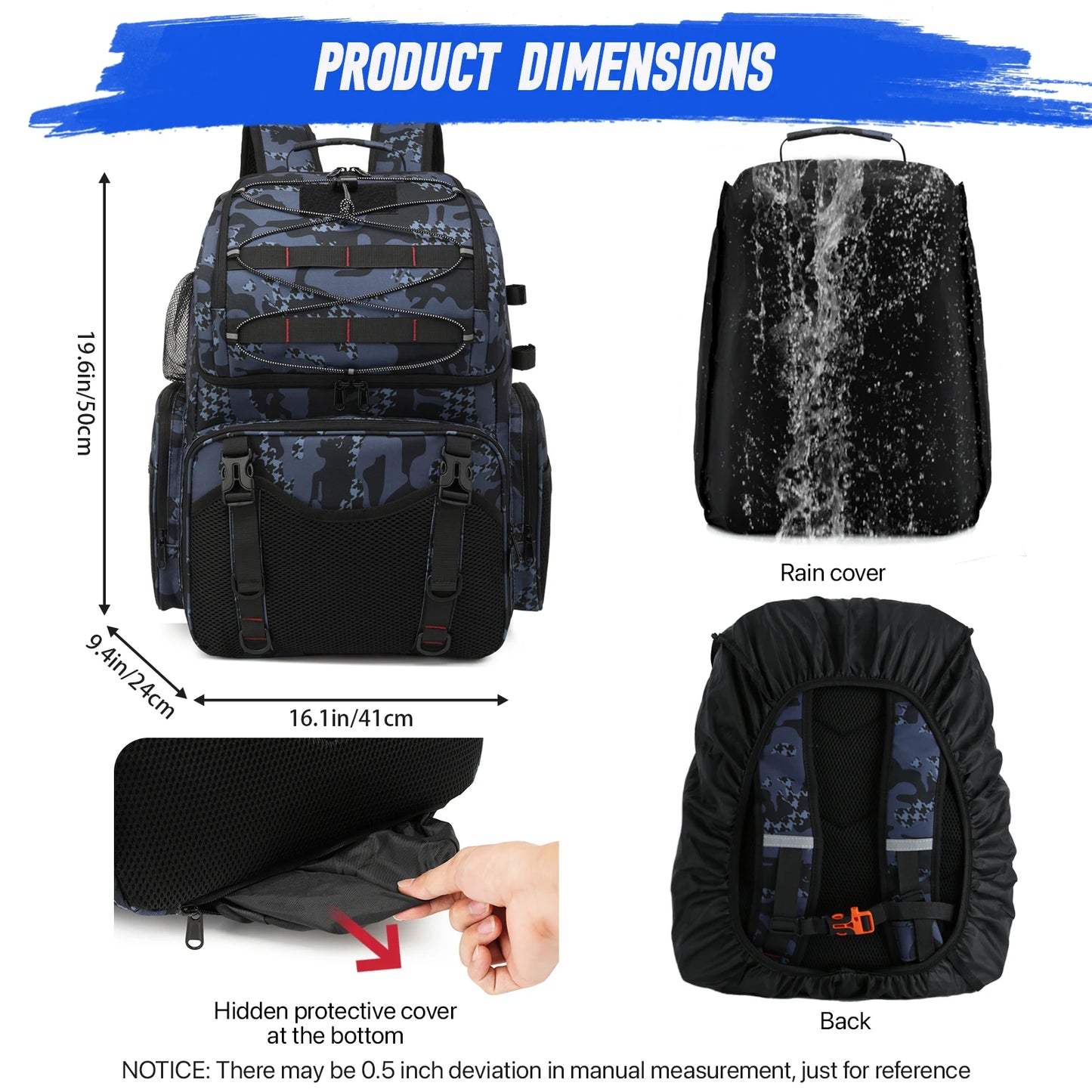 45L Fishing Backpack - Cooler Tackle Storage Bag with Rod Holders & Rain Cover for Camping, Hiking & Outdoor Fishing