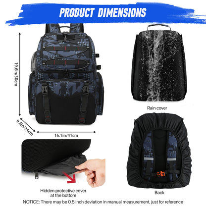 45L Fishing Backpack - Cooler Tackle Storage Bag with Rod Holders & Rain Cover for Camping, Hiking & Outdoor Fishing