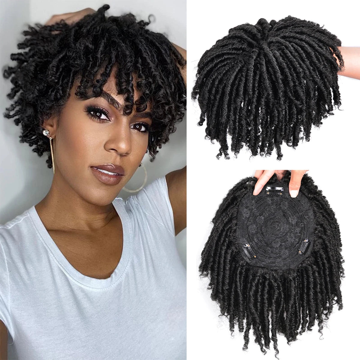 Short Crochet Synthetic Wig with Clips – Afro Braided Half Dreadlock Hair Extensions for Men & Women