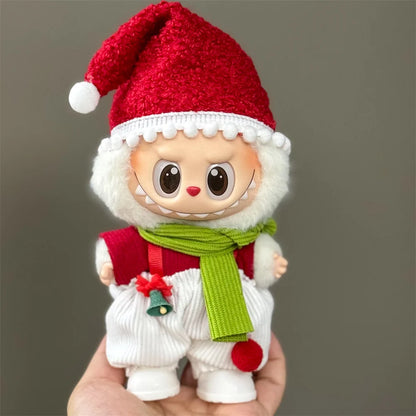 15–17cm Labubu Doll Clothes – Christmas Hat, Scarf & Elk Snowman Plush Outfit Set, New Year Gift