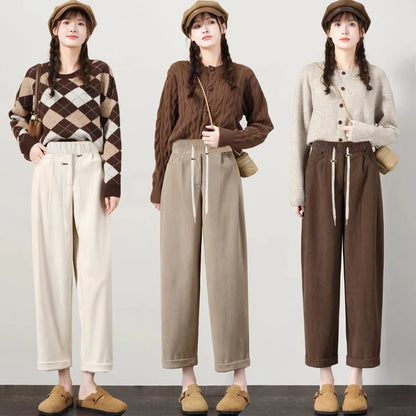 M-4XL Women’s Maternity Radish Pants – Cotton Fleece Ankle-Length Corduroy Sweatpants, High Waist Autumn Pregnancy Trousers