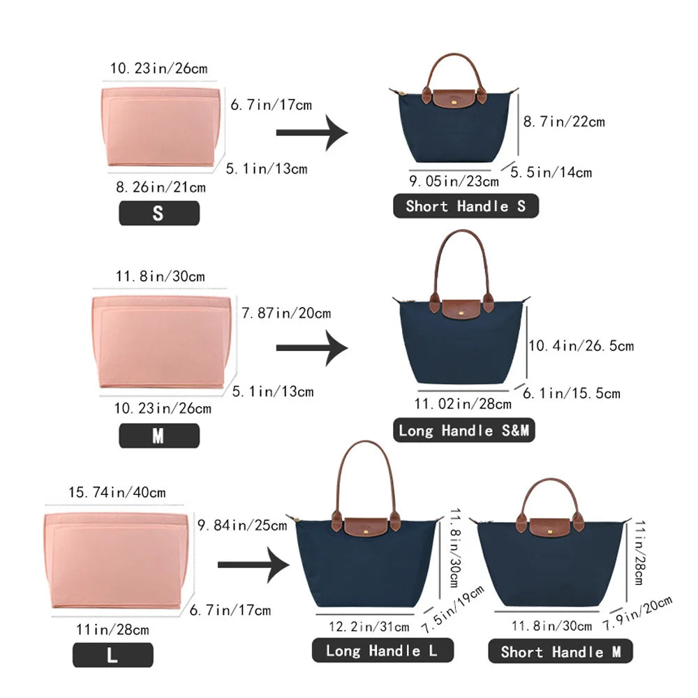 Makeup Organizer Felt Insert Bag: Portable Travel Inner Purse for Women's Handbag - Fits Various Brand Cosmetic Bags