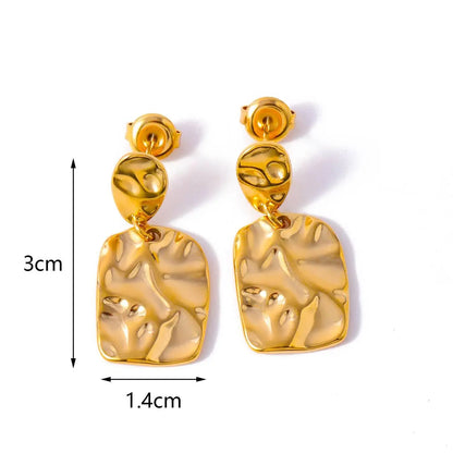 CARLIDANA 18K Gold Plated Titanium Steel Square Earrings – Waterproof Wrinkle-Shaped Jewelry