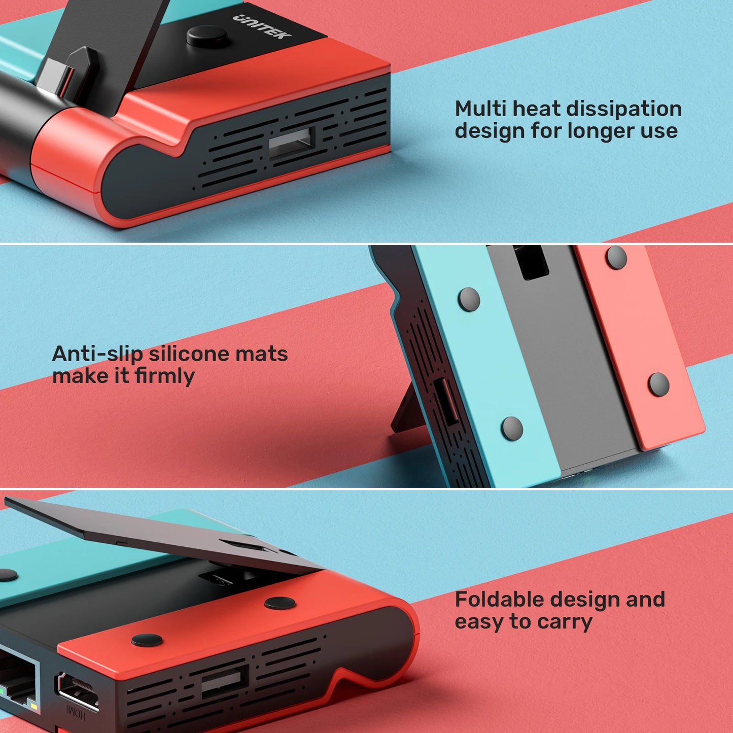 Unitek Game Dock for Nintendo Switch OLED — 45W PD Charging, LAN Gigabit Ethernet & 4K HDMI Gaming Docking Station for TV
