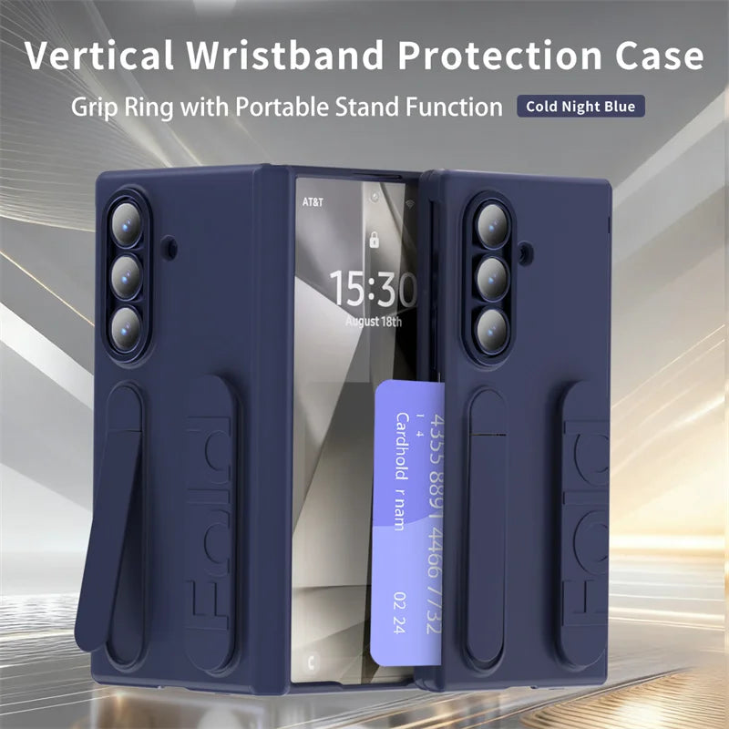 Vertical Wristband Card Slot Kickstand Case for Samsung Galaxy Z Fold 4-7 – Invisible Wrist Stand Protective Cover