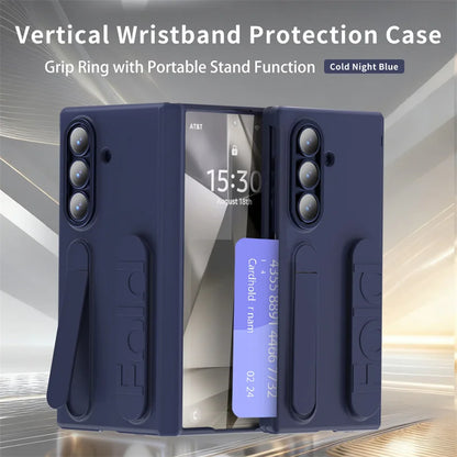 Vertical Wristband Card Slot Kickstand Case for Samsung Galaxy Z Fold 4-7 – Invisible Wrist Stand Protective Cover