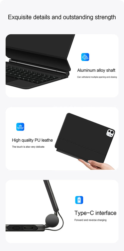Backlit Magic Keyboard Case for iPad Pro 11/13" (2024 M4) & iPad Air M2 – Smart Folio Cover