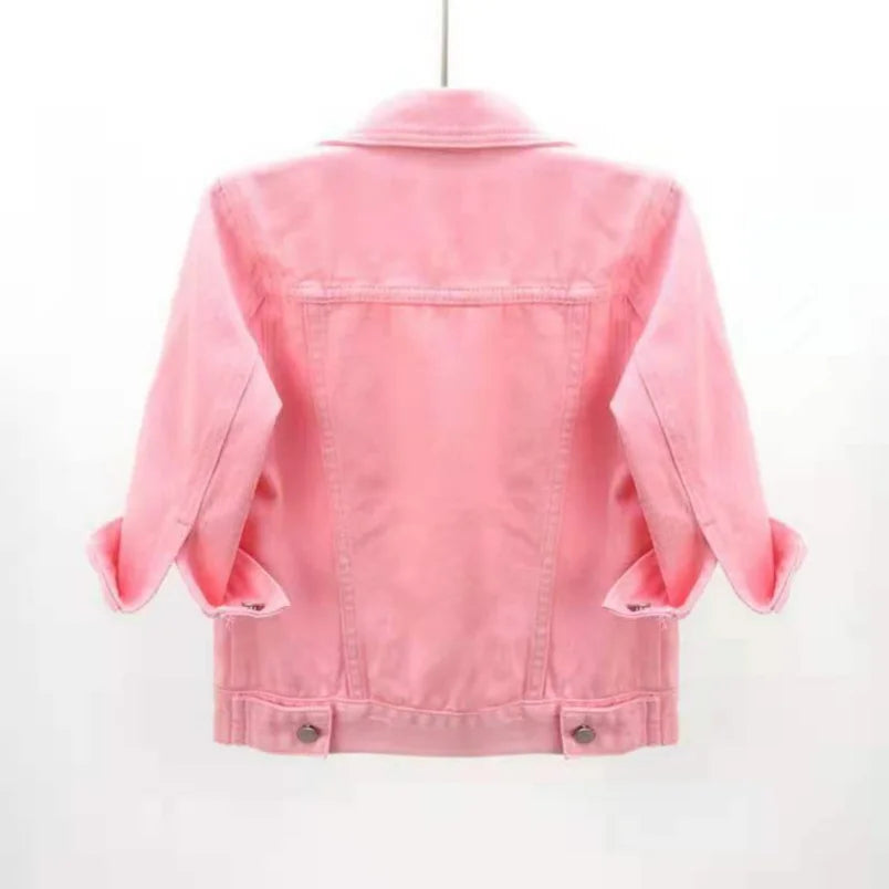 Women’s Denim Jacket – Spring & Autumn Short Coat, Casual Pink Jean Jackets, Loose Purple, Yellow & Blue Outerwear Tops