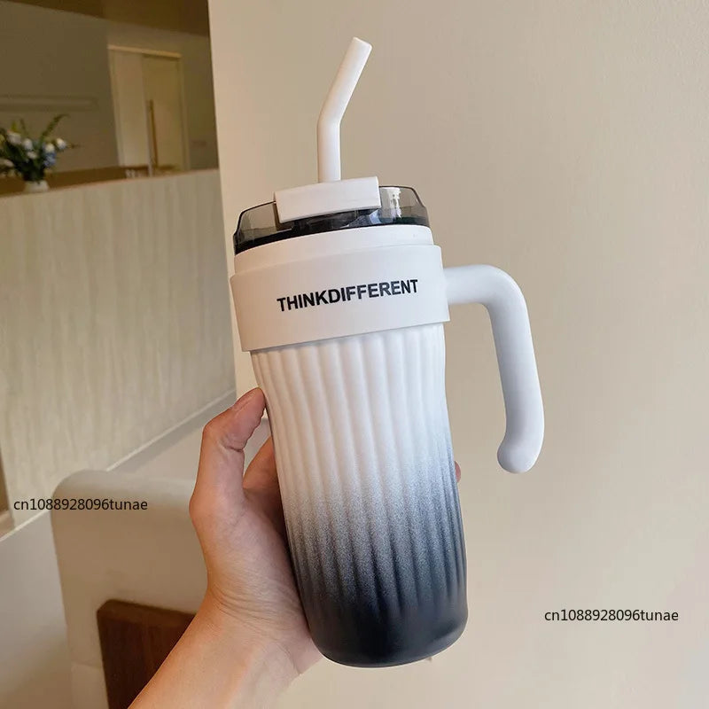 860ML Stainless Steel Coffee Cup – Outdoor Thermo Water Bottle with Straw, Vacuum Flask for Cold & Hot Drinks