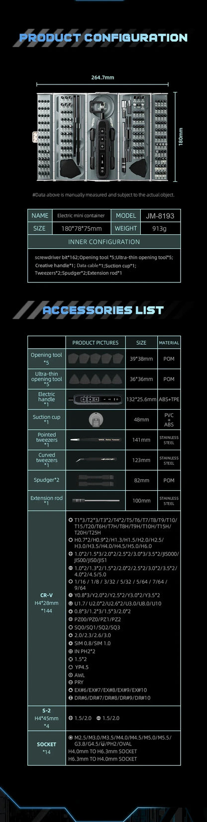 180-in-1 Precision Electric Screwdriver Set — Magnetic Phillips, Torx & Hex Bits with LED Repair Tool Kit Gift for Men