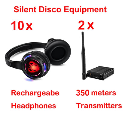 Silent Disco Wireless Headphones Bundle with RF LED Transmitter – 500M Range for DJ, iPod, MP3, Party, Club
