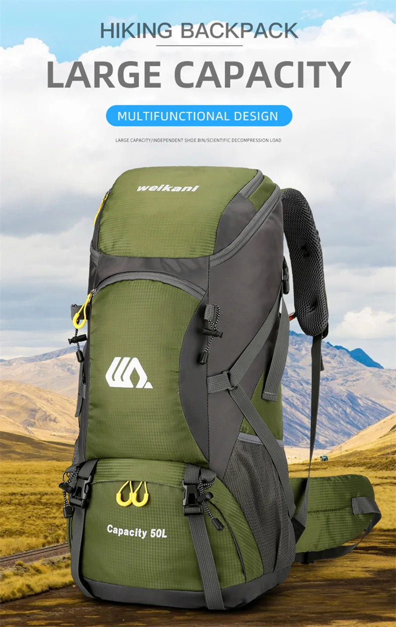 50L Travel Backpack for Men — Large Waterproof Hiking, Camping & Mountaineering Rucksack, Outdoor Sports Luggage Bag