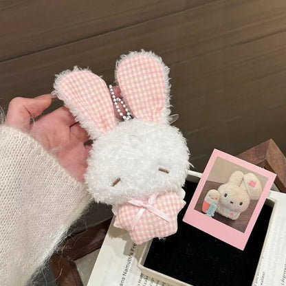 Kawaii Angel Bunny Plush Keychain - Mini Soft Rabbit Stuffed Toy Pendant