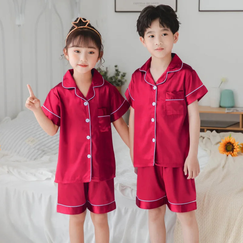 Kids’ Satin Silk Pajama Set – Long Sleeve Silky Loungewear for Boys & Girls, Teen PJs for Ages 2-14