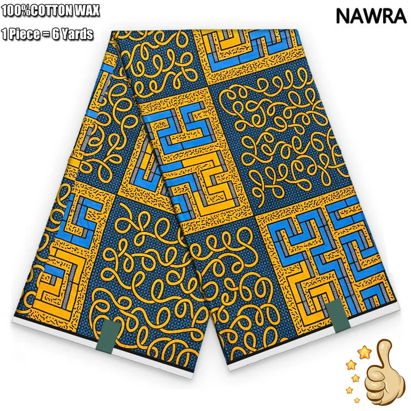 100% Cotton African Real Wax Fabric - Ankara Batik Pagne Sewing Material for Women's Dresses