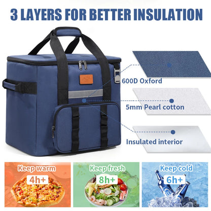 40L Large Thermal Food Carrier Bag – Insulated Leakproof Cooler Tote with Zipper for Women, Portable Picnic, Camping & Beach Use