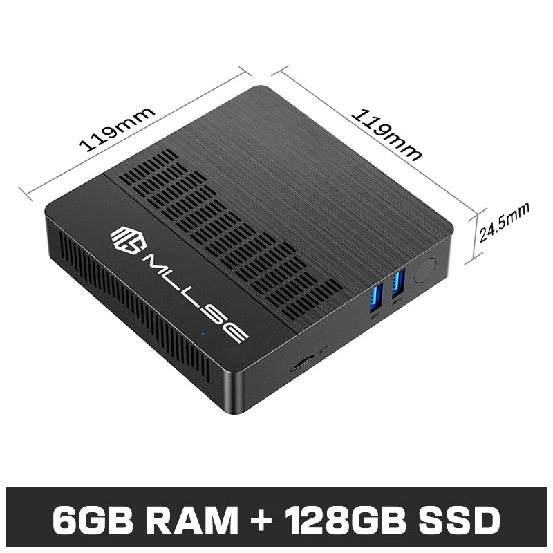 MLLSE Mini PC M2 Air – Intel Gemini Lake N4000, 6GB RAM, 128GB ROM, Dual-Band WiFi, Bluetooth, Windows 11