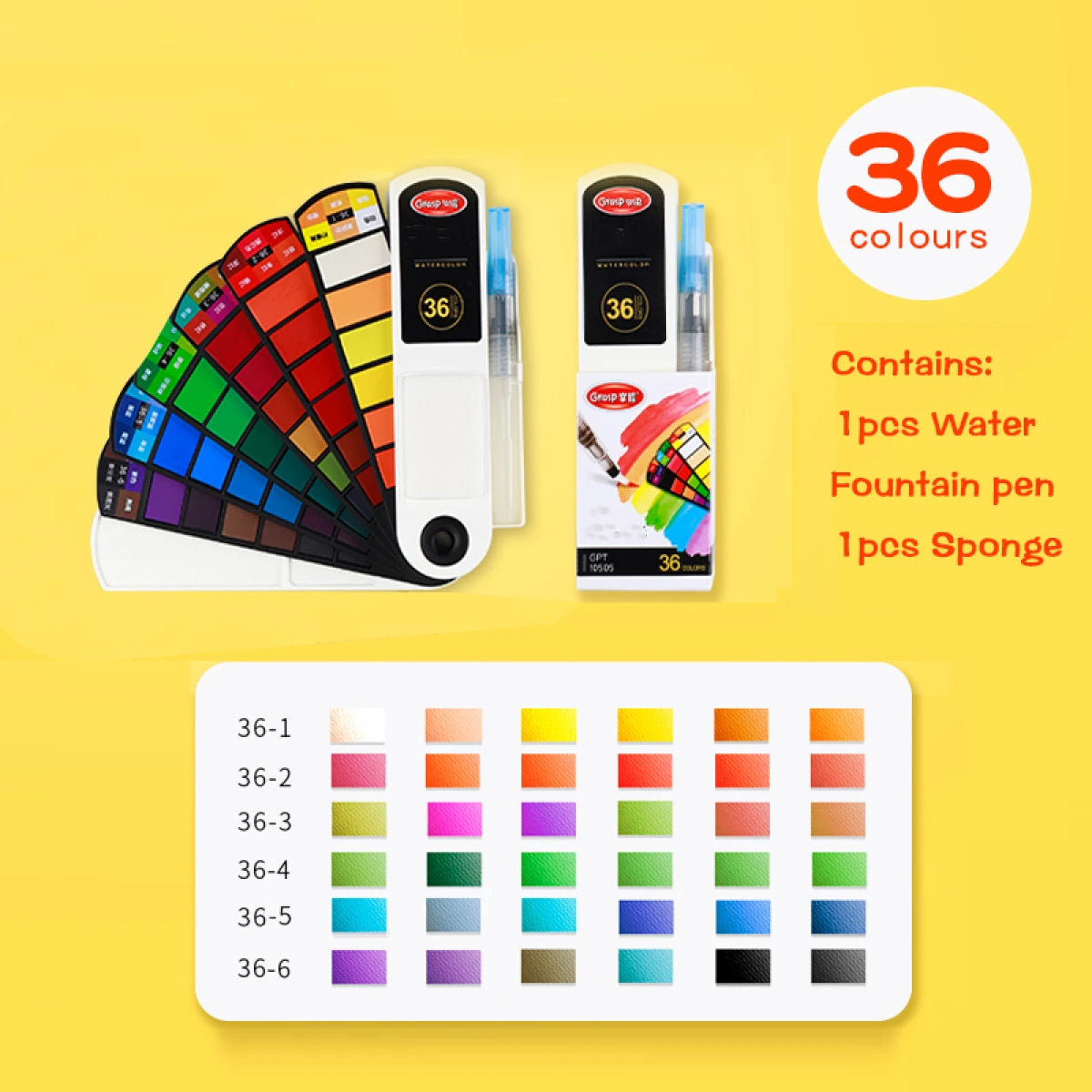 18–42 Color Solid Watercolor Set – Foldable Travel Paint Kit with Water Brush Pen & Fan-Shaped Art Painting Tools