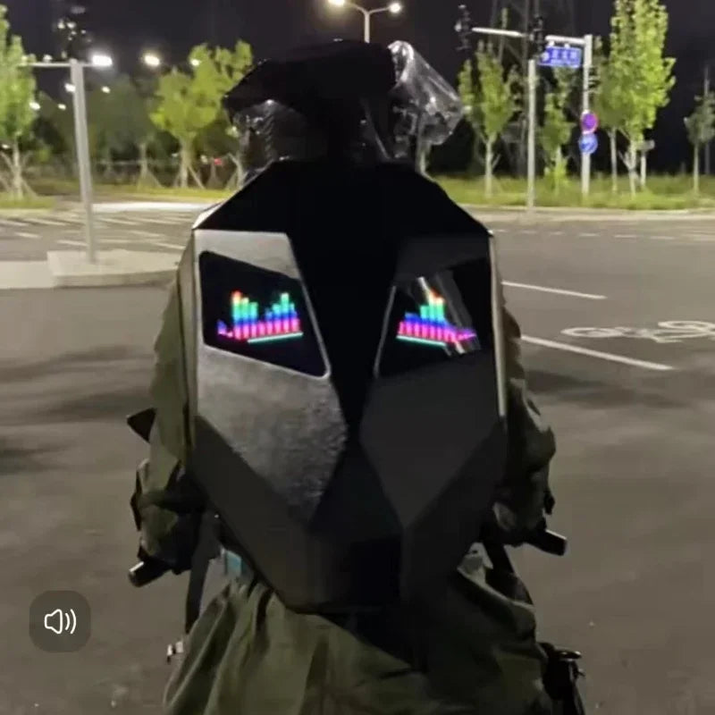 LOY LED Knight Cycling Backpack - Waterproof Motorcycle Helmet Bag with Bluetooth APP Control, Hard Shell Laptop Bag with LED Lights