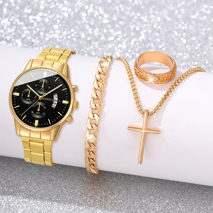 Fashion Men's Stainless Steel Watch – Luxury Quartz Wristwatch with Calendar for Business & Everyday Wear