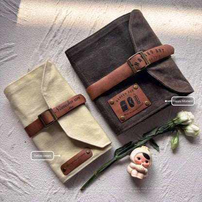 Oil Wax Leather Pencil Case – Waterproof Canvas Carabiner Bag for Artists, Students & Portable Travel Storage