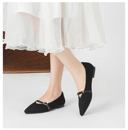 2024 Women's Flat Shoes – Pointed Toe Soft Knitted Sole, Breathable & Comfortable Spring and Autumn New Model