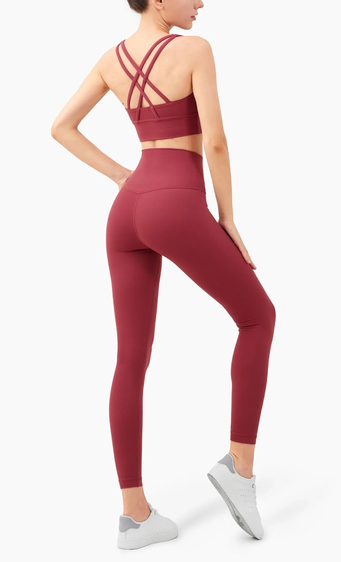 Summer 2 Piece Women's Yoga Tracksuit - Cross-Back Nylon Top and Leggings Athletic Set for Pilates and Fitness