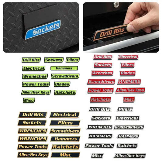 12PCS Magnetic Toolbox Labels - 3D Easy-Read Drawer Tags for Tool Box Organizer and Workshop Storage Accessories