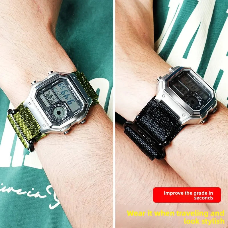 Casio AE-1200 & AE-1300 Nylon Watch Strap - Breathable Outdoor Band with Metal Ring & Camouflage Design