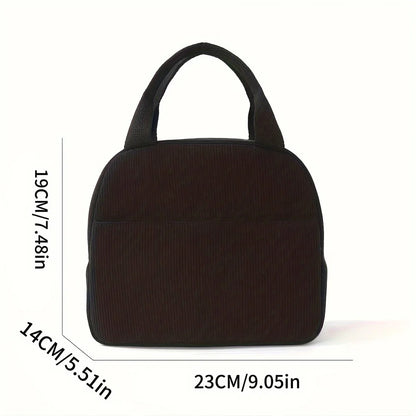Reusable Thermal Insulated Bento Bag – Embroidered Corduroy Portable Lunch Bag for Kids, School, Travel, and Work Trips