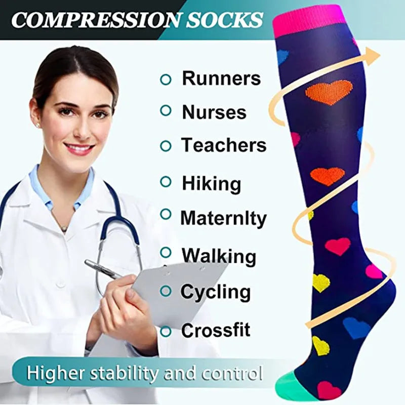 S-XXL Compression Socks - Medical Support Stockings for Nurses, Doctors, Golf, Sports & Varicose Vein Relief