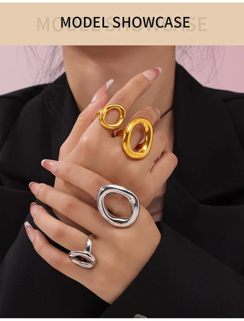 316L Stainless Steel Gold Plated Oval Ring – Large Luxury Waterproof Women’s Jewelry