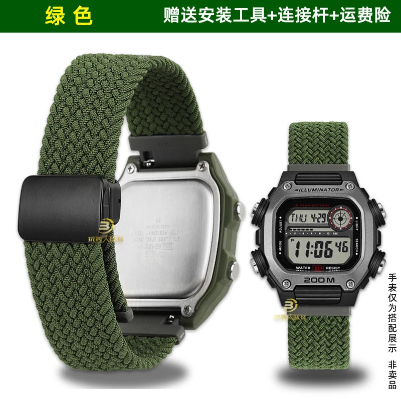 18mm Nylon Canvas Watch Strap for Casio DW-291H DW-290 W-218H W-219H - Knitted Replacement Wristband for Men