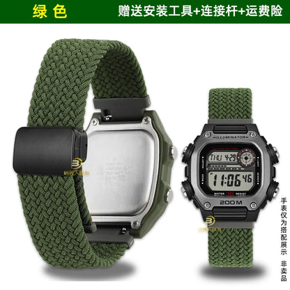 18mm Nylon Canvas Watch Strap for Casio DW-291H DW-290 W-218H W-219H - Knitted Replacement Wristband for Men