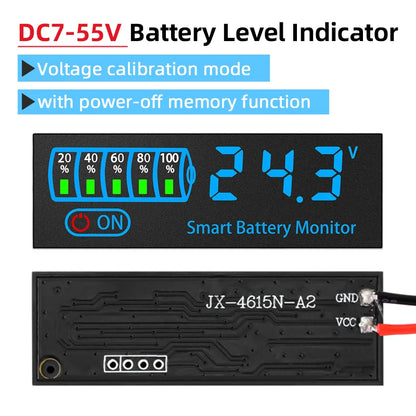 DC7-55V Battery Level Indicator – 3S-14S 12V, 24V, 36V, 48V Lithium 18650 Lipo Capacity & Voltage Tester