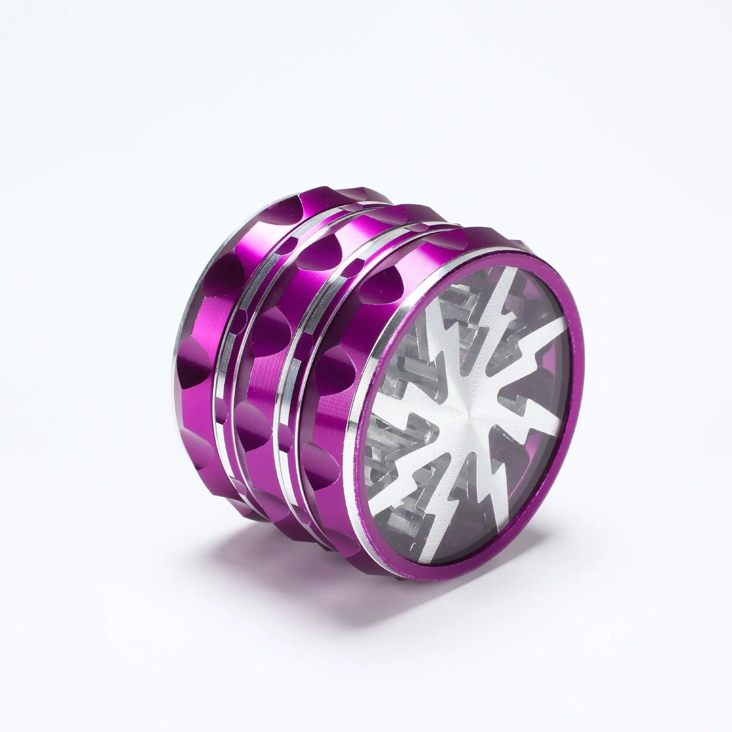 63mm 4-Layer Herb Grinder — Aluminum Alloy Spice Cutter with Lightning-Shaped Transparent Design
