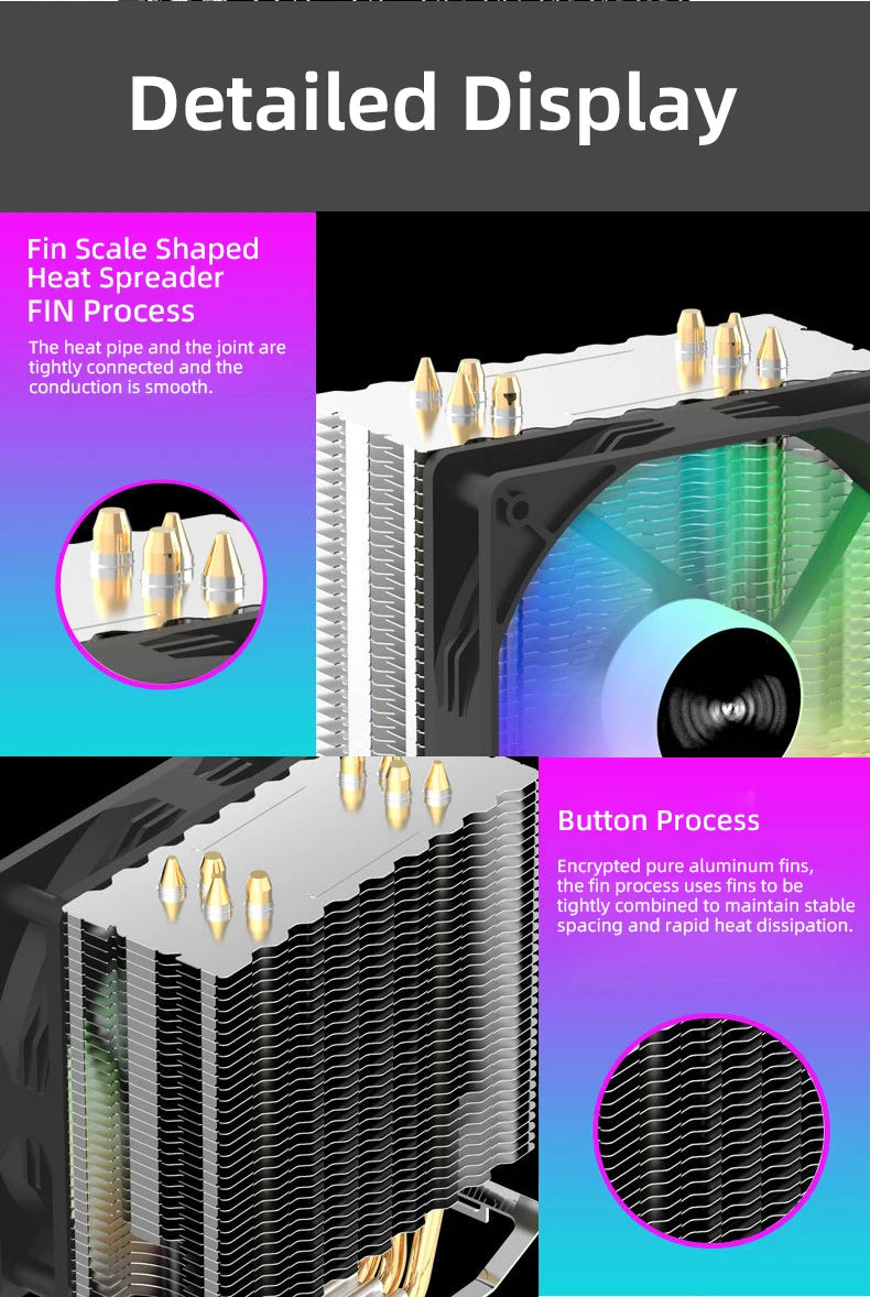 TEUCER CPU Cooler — 4 Heat Pipe Radiator with 3-Pin PWM Silent RGB Fan for Intel LGA 1700/1150/1155/1156/1366 & AMD AM2/AM3/AM4