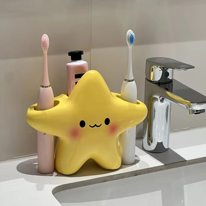 Star-Shaped Toothbrush Holder - Cute Freestanding Bathroom Organizer for Toothbrush & Toothpaste