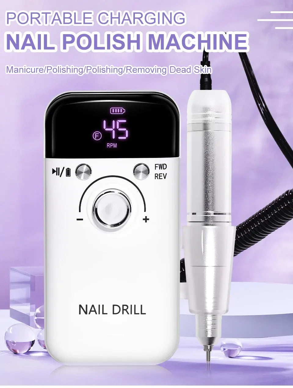 45000RPM Electric Nail Drill – Professional Rechargeable Nail File for Gel Nails, Portable Manicure Tool