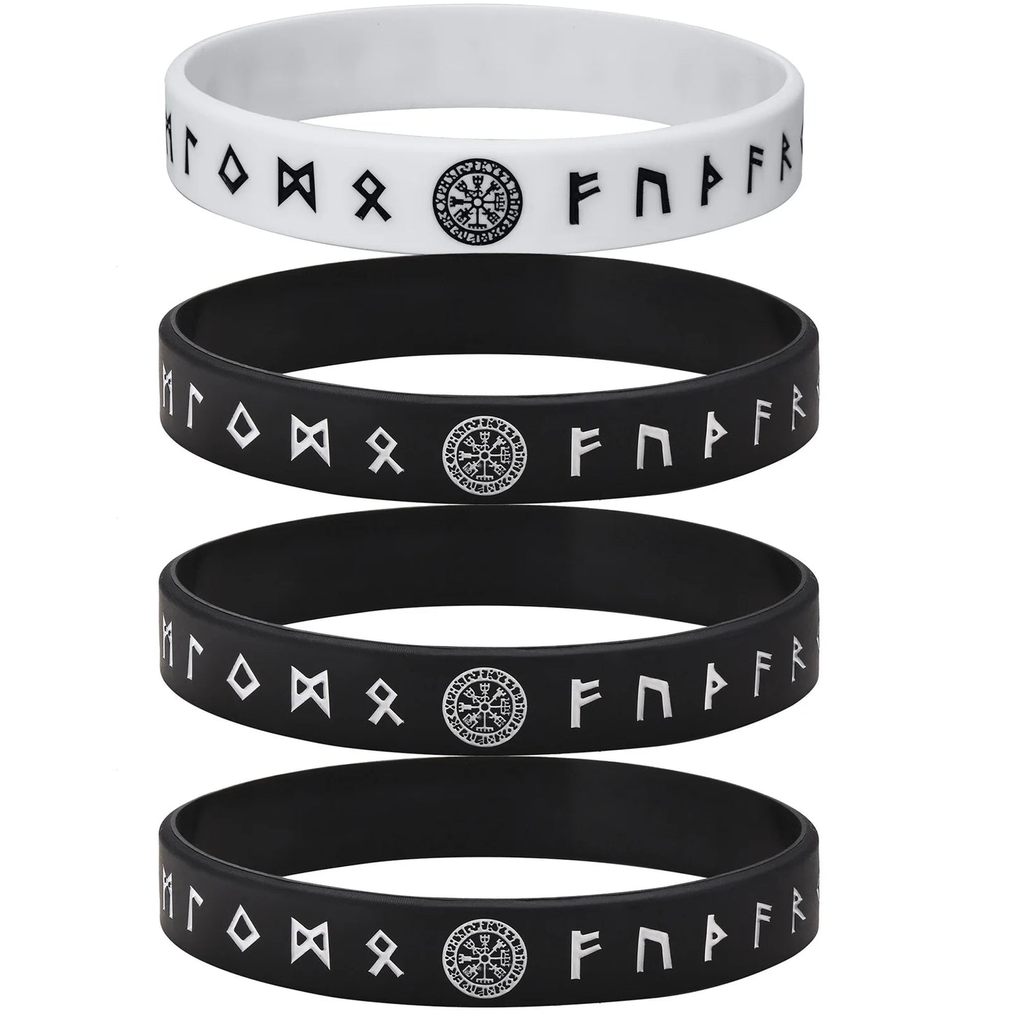 Vnox 12mm Silicone Bracelet for Men - Soft Rubber Viking Compass Rune Amulet Wristband Set