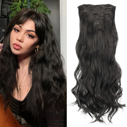 Women’s 7Pcs Hair Extensions with 16 Clips – Natural Black Straight Ombre Hairpiece