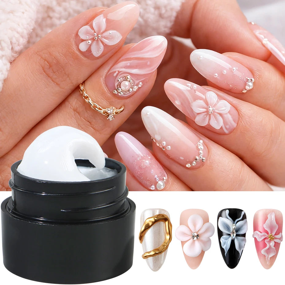 5ml Pearl White 3D Nail Sculpting Gel - Non-Stick Flower Carving Gel for DIY Nail Art