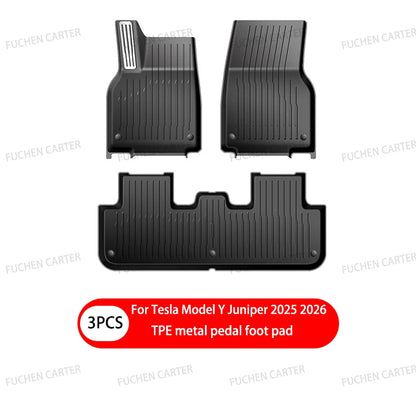 Tesla Model Y Juniper 2025–2026 Metal Logo Door Sill Protectors – Front and Rear Anti-Kick Threshold Guard Strips