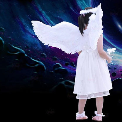 White Angel Feather Wings, Halo, and Magic Wand Set – Kids and Adult Costume Accessories for Cosplay, Weddings, Halloween, Christmas, and Parties