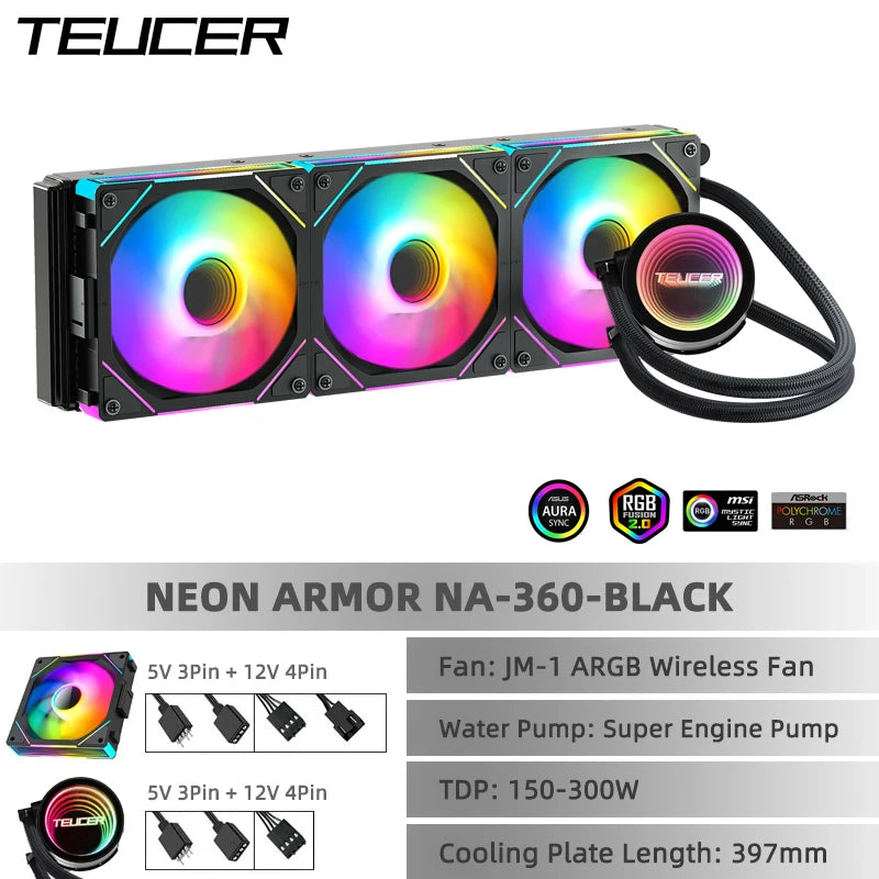 TEUCER NA-360 PC Water Cooling Radiator – Liquid Cooler for Intel LGA 2011/1700/1200/1155, AMD AM4/AM5, X99 Motherboard Support
