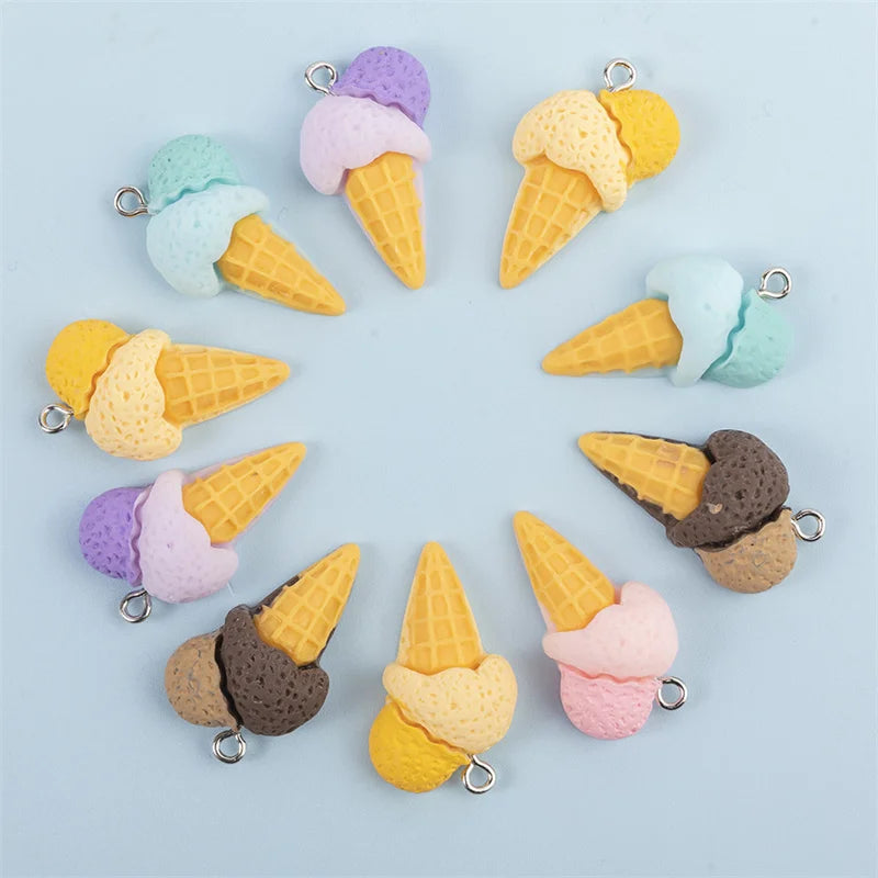 3D Ice Cream Resin Charms - Cute Food-Themed Pendants for DIY Earrings, Keychains & Jewelry Accessories