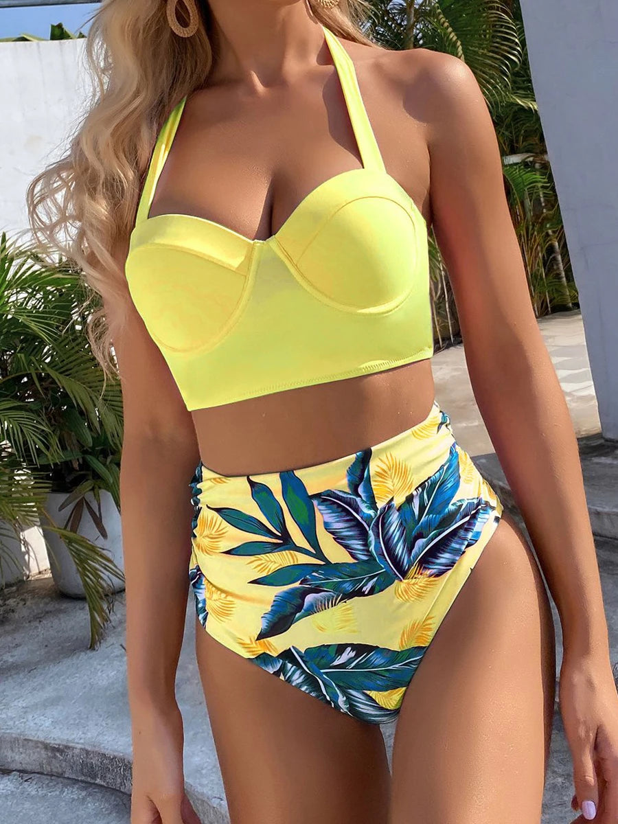 Women’s Butterfly Print Push Up Bikini Set - High Waist Padded Swimsuit for Summer Beachwear