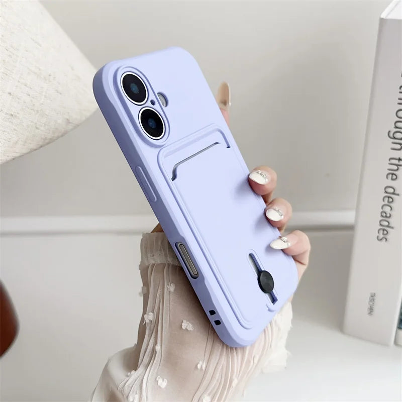 Luxury Silicone Card Holder Wallet Case for iPhone – Shockproof Camera Protection Cover for iPhone 16/15/14/13/12/11 Pro Max, XR, XS, X, 8 & 7 Plus