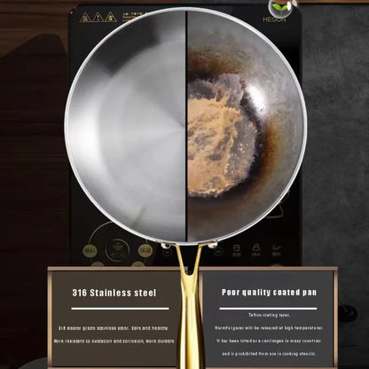 316 Stainless Steel Frying Pan – Uncoated Non-Stick Cooking Pot for Gas & Induction Stoves